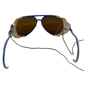 1980s Rossignol Mirrored Blue Frame Sunglasses with leather side shields - style - CHNGR