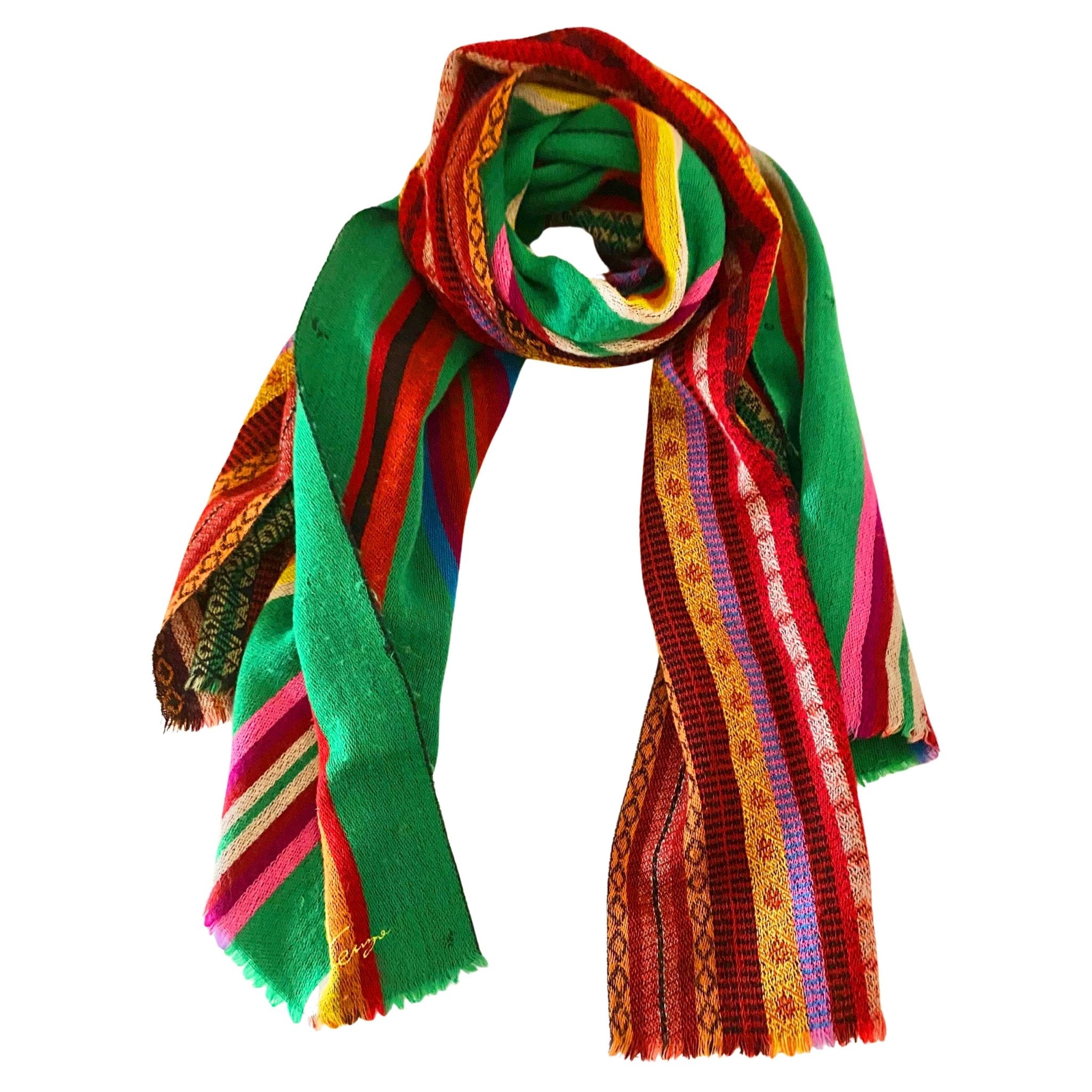 1980s Kenzo Tribal Multicolour Wool Wrap Scarf - style - CHNGR
