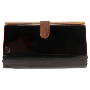 1970s Fendi Brown Envelope Bakelite FF Engraved Logo Clutch Bag - STYLE - CHNGR